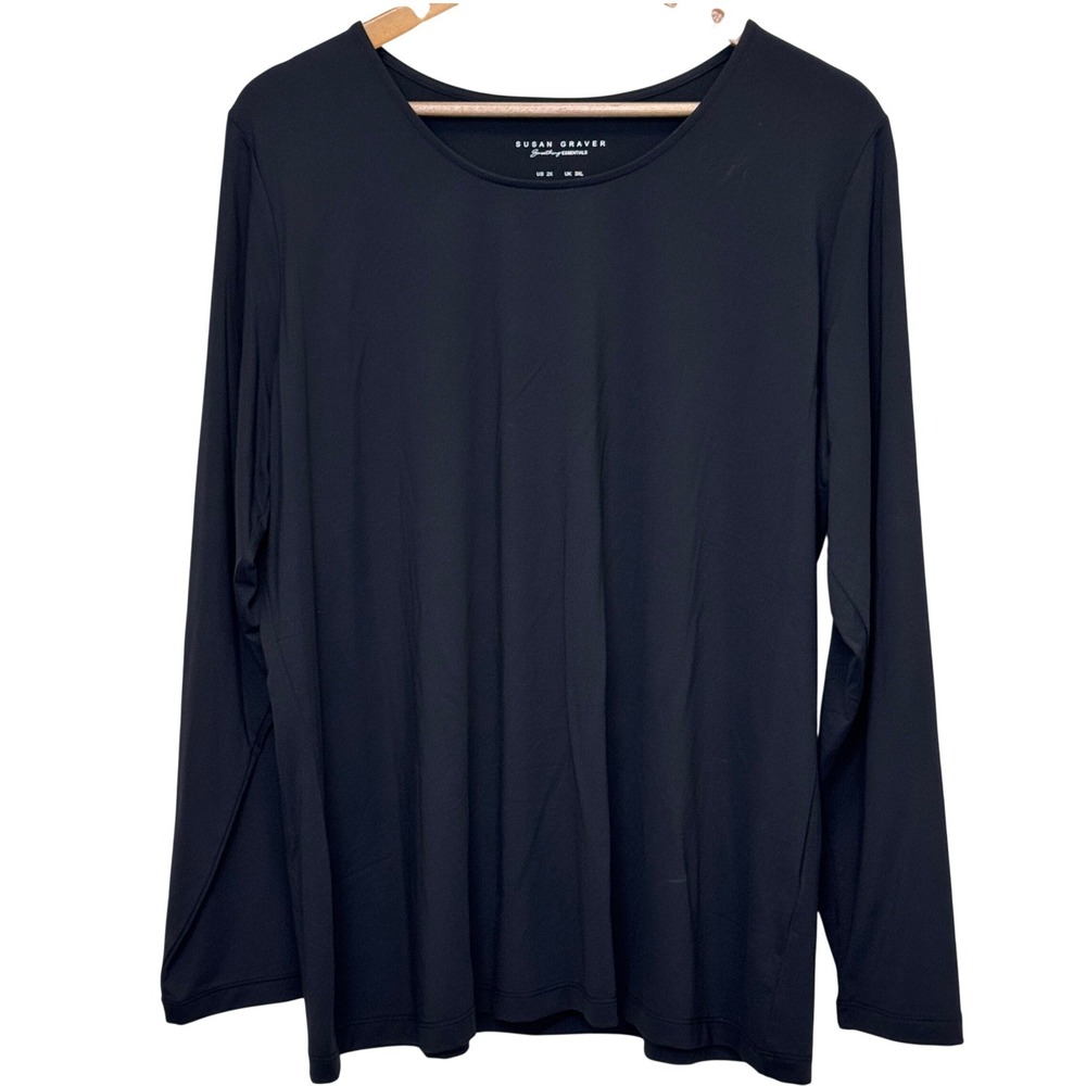 Susan Graver Womens Smoothing Essentials Top 2X Black Long Sleeve Minimalist